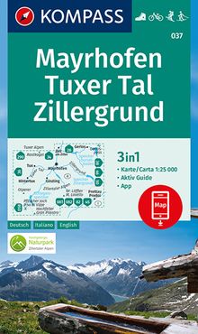 037 Mayrhofen, Tuxer Tal, Zillergrund, KOMPASS Wanderkarte