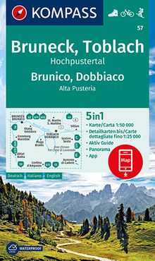 57 Bruneck, Toblach, Hochpustertal, Brunico, Dobbiaco, Alta Pusteria 1:50.000, KOMPASS Wanderkarte