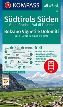 74 Südtirols Süden - Bolzano Vigneti e Dolomiti - Val di Cembra - Val di Fiemme 1:50.000, KOMPASS Wanderkarte