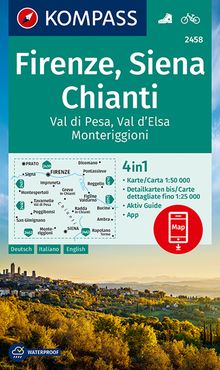2458 Firenze, Siena, Chianti, Val di Pesa, Val d'Elsa, Monteriggioni 1:50.000, KOMPASS Wanderkarte