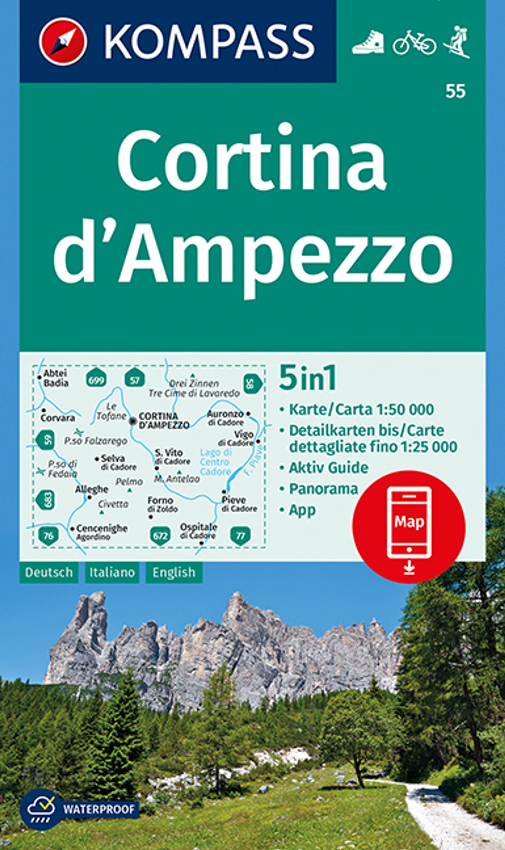 MAIRDUMONT KOMPASS Wanderkarte 55 Cortina d'Ampezzo