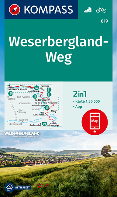 MAIRDUMONT KOMPASS Wanderkarte Weserbergland-Weg